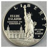 1986 Silver Proof Ellis Island Dollar, US 90%