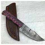 Damascus Steel Fixed Blade Knife w/ Sheath