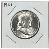 1951 Franklin Silver Half Dollar, US 90%, BU