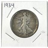 1934 Walking Liberty Silver Half Dollar, US 90%
