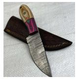 Damascus Steel Fixed Blade Knife w/ Sheath