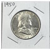 1950 Franklin Silver Half Dollar, Quality, 90%
