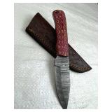 Damascus Steel Fixed Blade Knife w/ Sheath