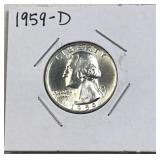 1959-D Washington Silver Quarter, BU 90%