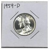 1959-D Washington Silver Quarter, BU 90%