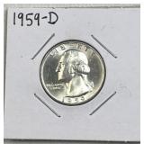 1959-D Washington Silver Quarter, BU 90%
