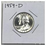 1959-D Washington Silver Quarter, BU 90%