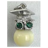 925 Silver Vtg Graduation Owl Charm