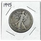 1945 Walking Liberty Silver Half Dollar, US 90%
