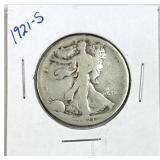1921-S Walking Liberty Silver Half Dollar, US 90%