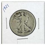 1921 Walking Liberty Silver Half Dollar, US 90%
