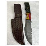 Lg Damascus Steel Fixed Blade Knife w/ Sheath