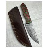 Damascus Steel Fixed Blade Knife w/ Sheath