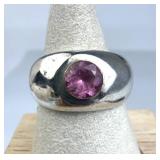 925 Silver Round Pink Amethyst Solid Band Ring