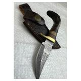 Damascus Steel Fixed Blade Knife w/ Sheath