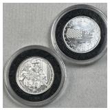 (2) 1/10ozt Silver Marines .999 Rounds in Capsule