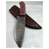Damascus Steel Fixed Blade Knife w/ Sheath
