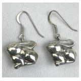 925 Silver 3D Puffy Bunny Dangle French Wire Earri