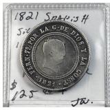 1821 Silver Spanish 10 Reales (Die Clash Error)