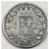 1822 Silver France 5 Francs Louis XVIII
