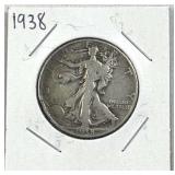 1938 Walking Liberty Silver Half Dollar, US 90%