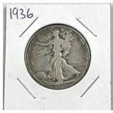 1936 Walking Liberty Silver Half Dollar, US 90%