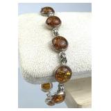925 Silver Round Baltic Amber Link Bracelet