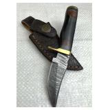 Damascus Steel Fixed Blade Knife w/ Sheath