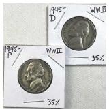 1945-P&D Silver WWII War Nickels, 35%