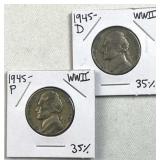 1945-P&D Silver WWII War Nickels, 35%