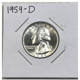 1959-D Washington Silver Quarter, BU 90%