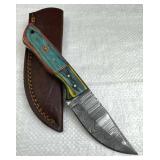 Damascus Steel Fixed Blade Knife w/ Sheath