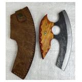 Damascus Steel Fixed Ulu Blade Knife w/ Sheath