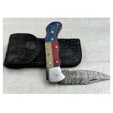 Damascus Steel Fixed Blade Knife w/ Sheath
