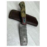 Damascus Steel Fixed Blade Knife w/ Sheath
