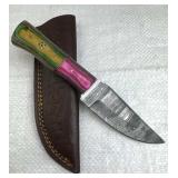 Damascus Steel Fixed Blade Knife w/ Sheath
