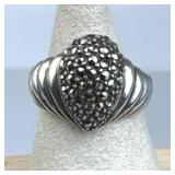 925 Silver Teardrop Wave Marcasite Cluster Ring