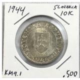 1944 Silver Slovakia 10 Korun WWII Era .500