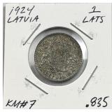 1924 Silver Latvia 1 Lats Coin .835