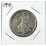 1941 Walking Liberty Silver Half Dollar, US 90%