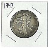 1947 Walking Liberty Silver Half Dollar, US 90%