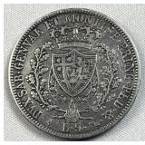 1827 Silver Italy-Sardinia 5 Lire .900 Carlo