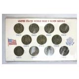 Complete 11pc Silver War Nickel Coin Set WWII