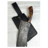 Lg Damascus Steel Fixed Blade Knife w/ Sheath