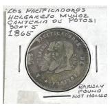 1865 Silver Bolivia Los Pacificadores 1/4M .666