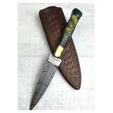 Damascus Steel Fixed Blade Knife w/ Sheath
