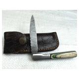 Damascus Steel Folding Blade Knife w/ Sheath