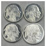 (4) 1/10ozt Silver Buffalo/Chief Rounds .999