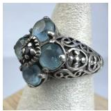 925 Silver Vtg Sky Blue Topaz w/ Sapphire Accent R