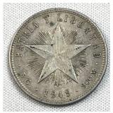 1949 Cuba Silver 20 Pesos .900 Coin, Scarce